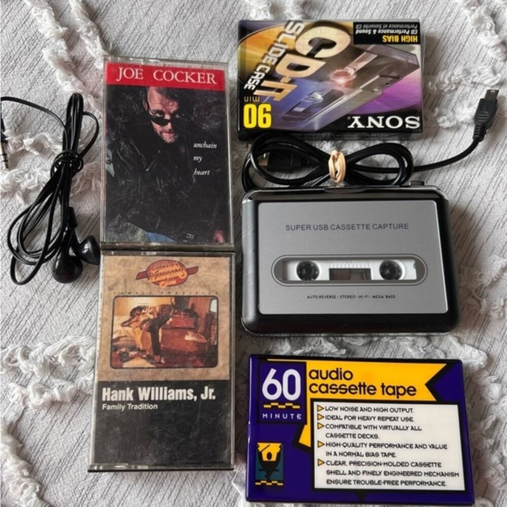 Cassette‎ Playing Walkman, with tapes. 2 blank and 2 music Tapes